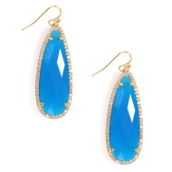 Earrings, Cubic Zirconia Crystals 14k Gold Plated Brass Blue