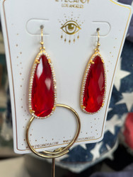 Earrings, Cubic Zirconia Crystals 14k Gold Plated Brass Red