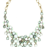 Necklace, Statement Cubic Zirconia Crystals Sage  Green Ocean Blue