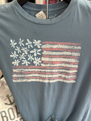T-Shirt, American Flag Washed Vintage Blue July 4th