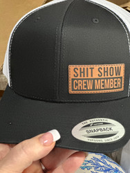Baseball Trucker Cap, Shit Show Crew Member Leather Patch 