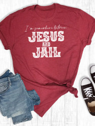 T-Shirt, Somewhere Between Jesus& Jail Red Unisex
