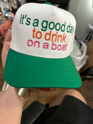 Baseball Trucker Cap, It’s A Good Day To Drink On A Boat Green Bill
