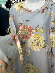 Top, Bell Sleeve Flower Blue
