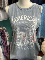 Tank Top, Mineral Washed Born Free Eagle America Vintage Blue