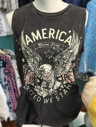 Tank Top, Mineral Washed Born Free Eagle America Black