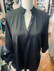 Lulu B Tunic Top, Black Tab Collar Side Slits UPF 50