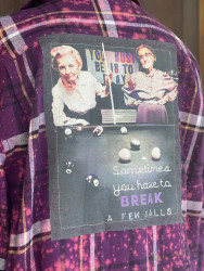 ARRIVING SOON Angry Minnow Flannel Plaid Purple Oversized Sometimes You Have To Break A Few Balls Pool Game Old Ladies