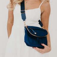 Purse Crossbpdy Multi Pocket Navy Nylon