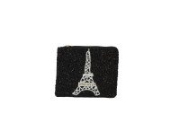 Coin Purse Eiffel Tower Paris Beaded Black & Shimmering Silver