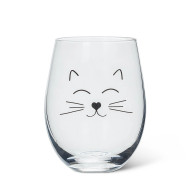 Glass Wine Beverage Cat Face  5” 