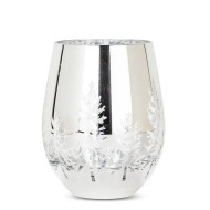 Glass Stemless Wine Beverage Silver Holiday Pine Trees Christmas