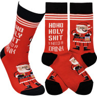 Socks Funny Christmas Santa Holy Shit Ho Ho Ho I Need A Drink