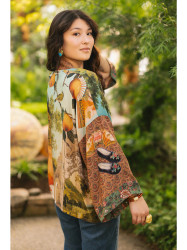 Kimono Boho Short Vintage Lady Swans Pear Tree Bird