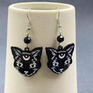Earrings Cat Halloween Moon Celestial Black 