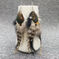 Earrings Boho Feather Dangle Teal Black White