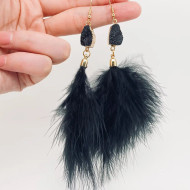 Earrings Boho Feather Dangle All Black