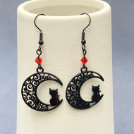 Earrings Halloween Cat Moon
