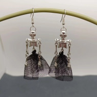 Earrings Skull Skeleton Halloween Black Tule Skirt
