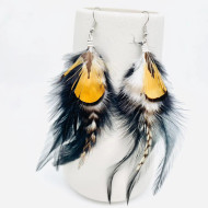 Earrings Boho Feather Golden Mustard 