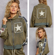ARRIVING SOON Jacket Olive Green French Terry 2 Pockets Zip Up Star