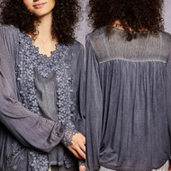 ARRIVING SOON Top Crocheted Lace V Neck Charcoal Grey