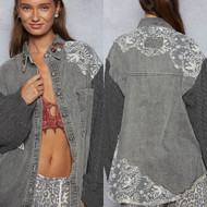 ARRIVING SOON Shirt Jean Knit Sleeves Lace Detail Grey Charcoal
