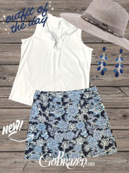 LuLu B Beachtime Skort Phone Pocket On Shorts 2 Outer Pockets Navy Flower