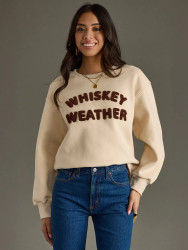 ARRIVING SOON Sweatshirt by Panache Whiskey Weather Fuzzy Letters Beige