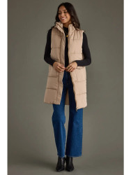 Vest By Panache Long Tan 2 Pickets Zipper Snap Closure
