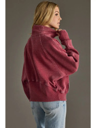 Sweatshirt By Panache Wine Colored Kangaroo Pocket 1/4 Zip