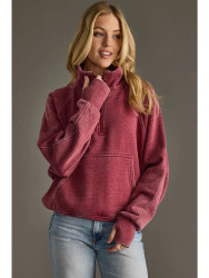 Sweatshirt By Panache Wine Colored Kangaroo Pocket 1/4 Zip