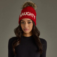Beanie Hat Pom Naughty Fleece Lined Red 