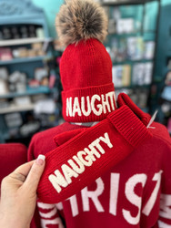 Mittens Red Naughty Cable Knit Fleece Lined 