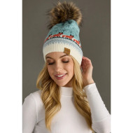 Beanie Pom Hat Lt Blue Fox Fleece Lined