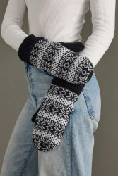 Mittens Fleece Lined Snowflake Navy