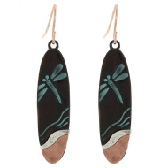 Earrings Dragonfly Black Patina Long Oval