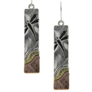 Earrings Dragonfly Antique Silver Tri Tone Rectangle 
