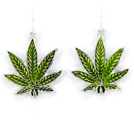 Earrings Marijuana Pot Hemp Enamel Green 