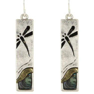 Earrings Dragonfly Burnished Silver Abalone Shell