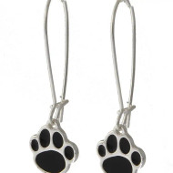 Earrings Paw Dog Cat Black Enamel Dangle