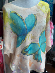 Sweater Lightweight Turquoise Teal Butterflies