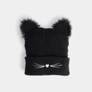 Beanie Winter Cat Whiskers Ears Hat Black