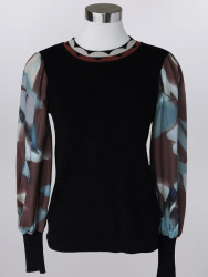 ARRIVING SOON Keren Hart Black Pullover Top w/Neckline & Sleeve Patterned Detail