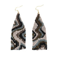 Earrings Beaded Fringe Beaded Taupe Grey Blue