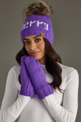 Beanie Hat w/Pom Fleece Lined by Panache Purple Merry Christmas 
