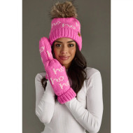 Beanie Hat w/Pom Fleece Lined By Panache Pink Ho Ho Ho Christmas