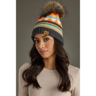 Beanie Hat Fleece Lined w/Pom by Panache Grey Multicolor 