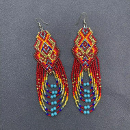 Earrings Beaded Boho Hand Woven Red Multiple Color