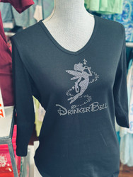 Top 3/4 Sleeve Rhinestone Drinkerbell Black